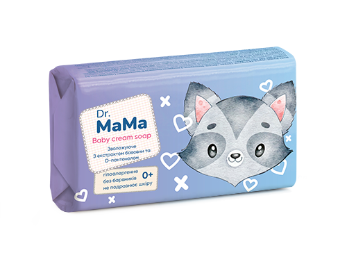 Крем-мило дитяче тверде марки (Д) "Зволожуюче. З екстрактом бавовни та D-пантенолом" ( гіпоалергенне 0+) ТМ "Dr.MaMa" 90г